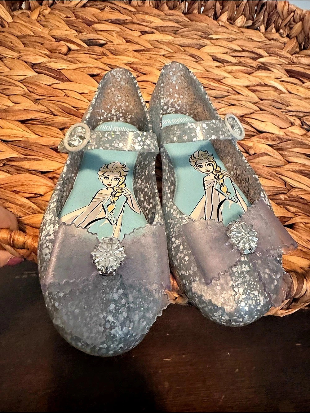 mini melissa Frozen Elsa Glitter Mary Jane Flats in Gray - Picture 2 of 11